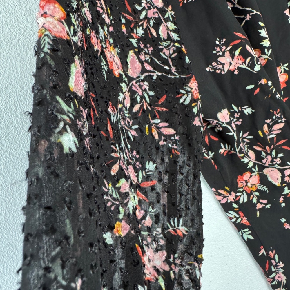Van Heusen Womens Floral Blouse Black Pink Clip Dot Sheer Long Sleeve Top Large - Picture 4 of 9